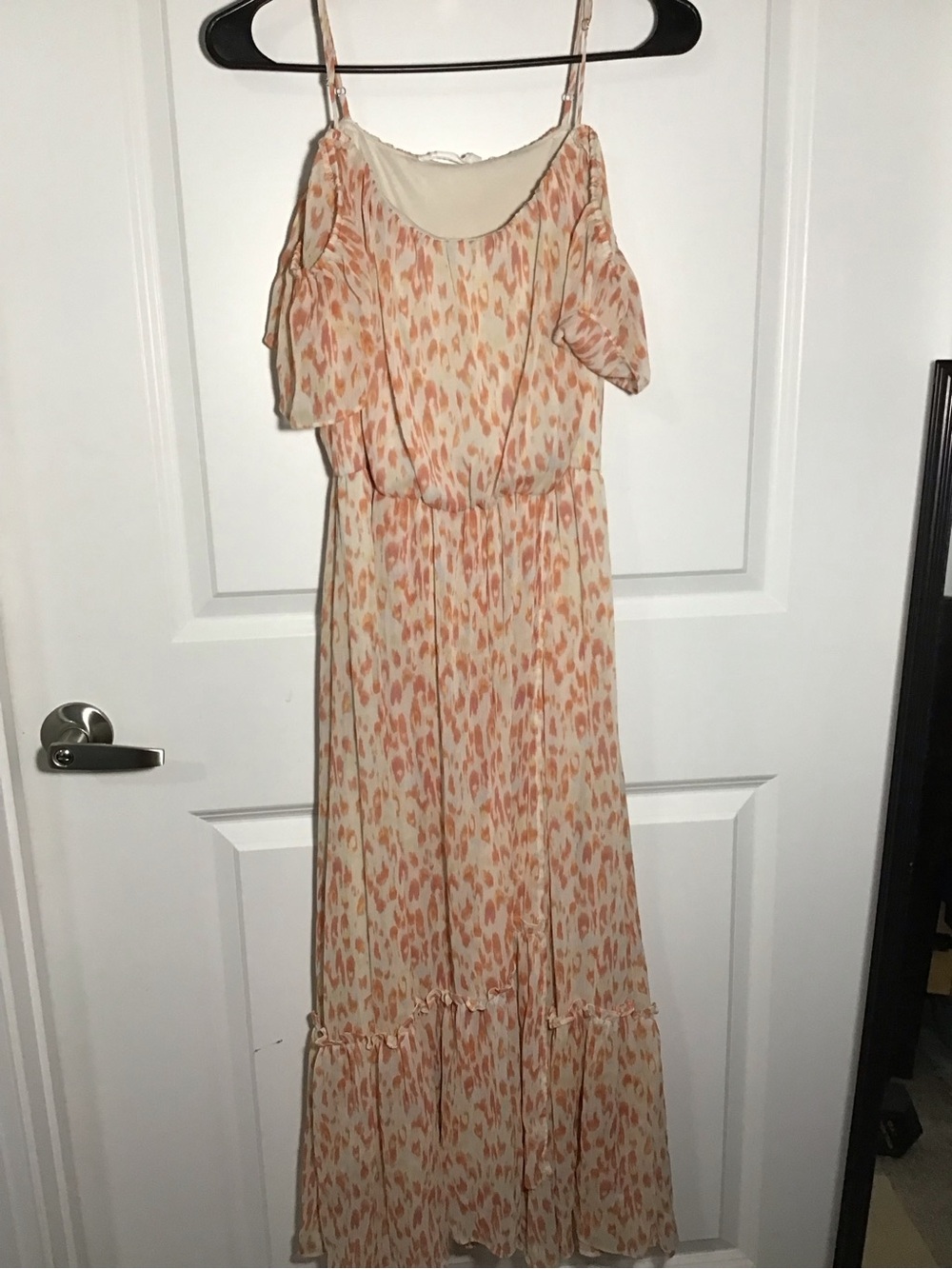 Lush Peach Print Cold-Shoulder Maxi Dress Size L